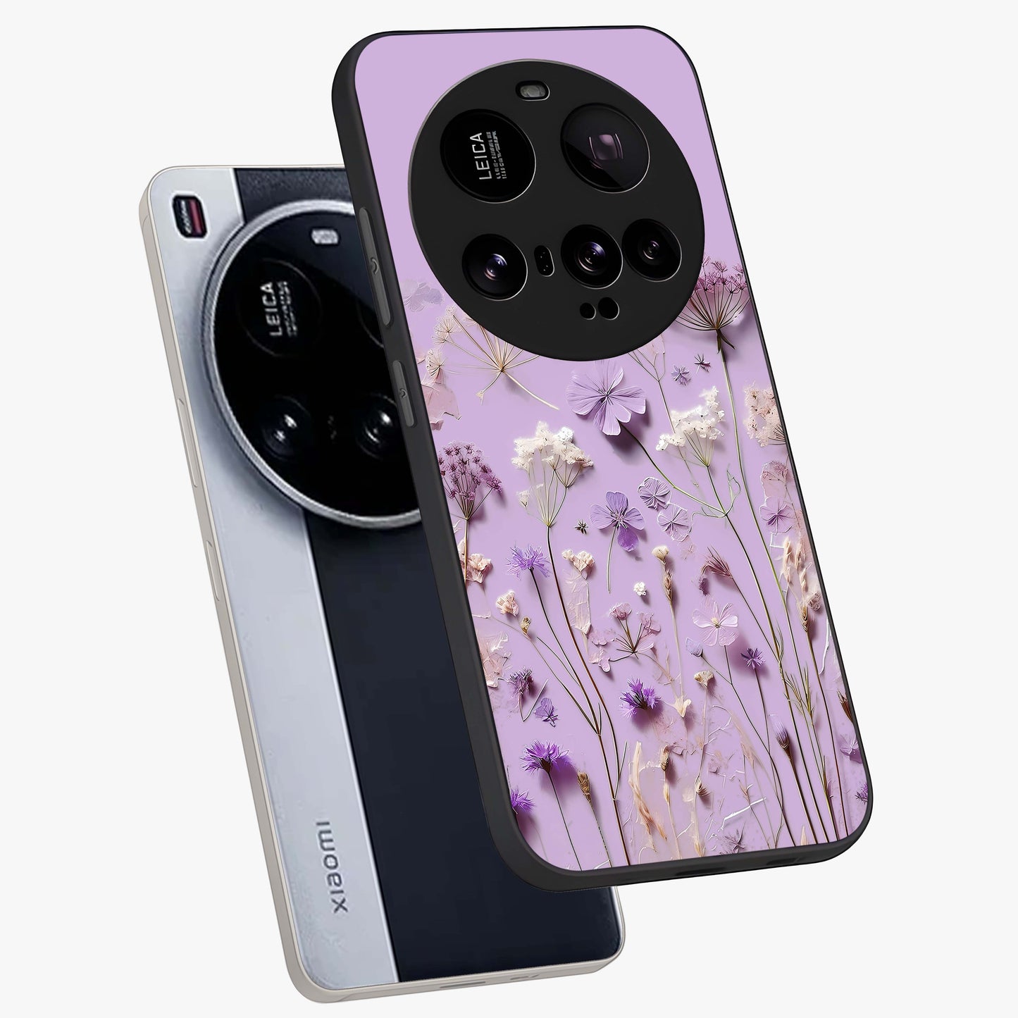 Lavender Blossom Dream Glass Case displayed in angled mockup highlighting dreamy lavender flower design with calming aesthetic style.