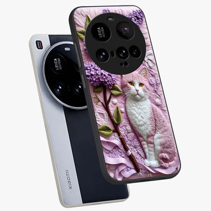 Lavender Cat Whimsy Glass Case displayed in angled mockup highlighting playful feline illustration with pastel lavender aesthetic.
