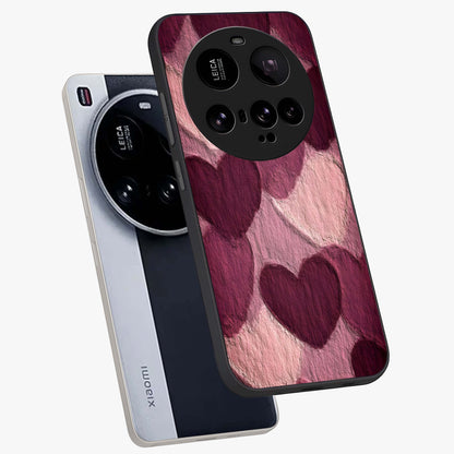Layered Paper Hearts Glass Case displayed in angled mockup highlighting creative paper craft heart design with romantic aesthetic.