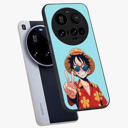 Luffy Summer Anime Vibe Glass Case displayed in angled mockup highlighting energetic anime illustration with summer vibe aesthetic.
