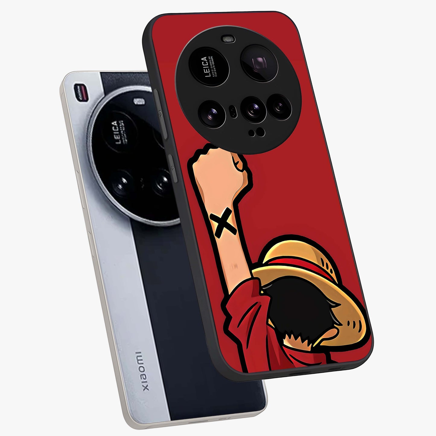 Luffy X Spirit Glass Case displayed in angled mockup highlighting powerful anime design with energetic action aesthetic.