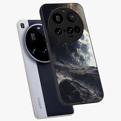 Lunar Horizon Glow Glass Case displayed in angled mockup highlighting celestial moon design with dreamy night aesthetic.