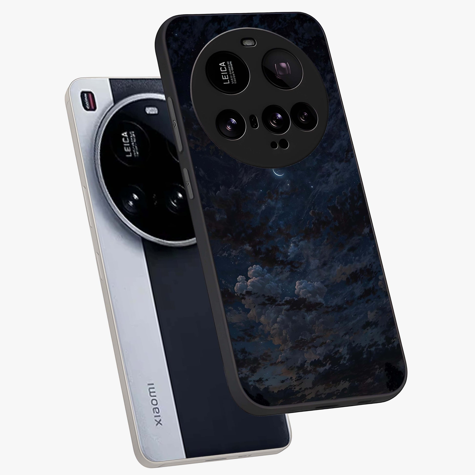 Lunar Veil Silence Glass Case displayed in angled mockup highlighting soft lunar design with peaceful celestial aesthetic.