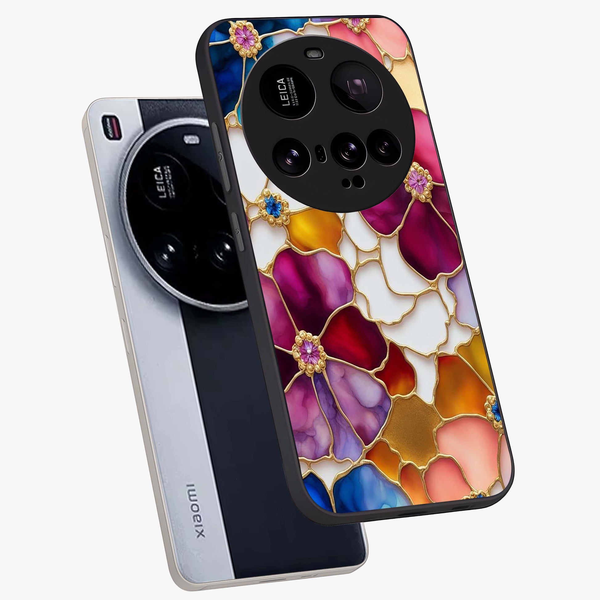 Marble Flower Pattern Glass Case displayed in angled mockup highlighting elegant marble floral design with modern aesthetic.