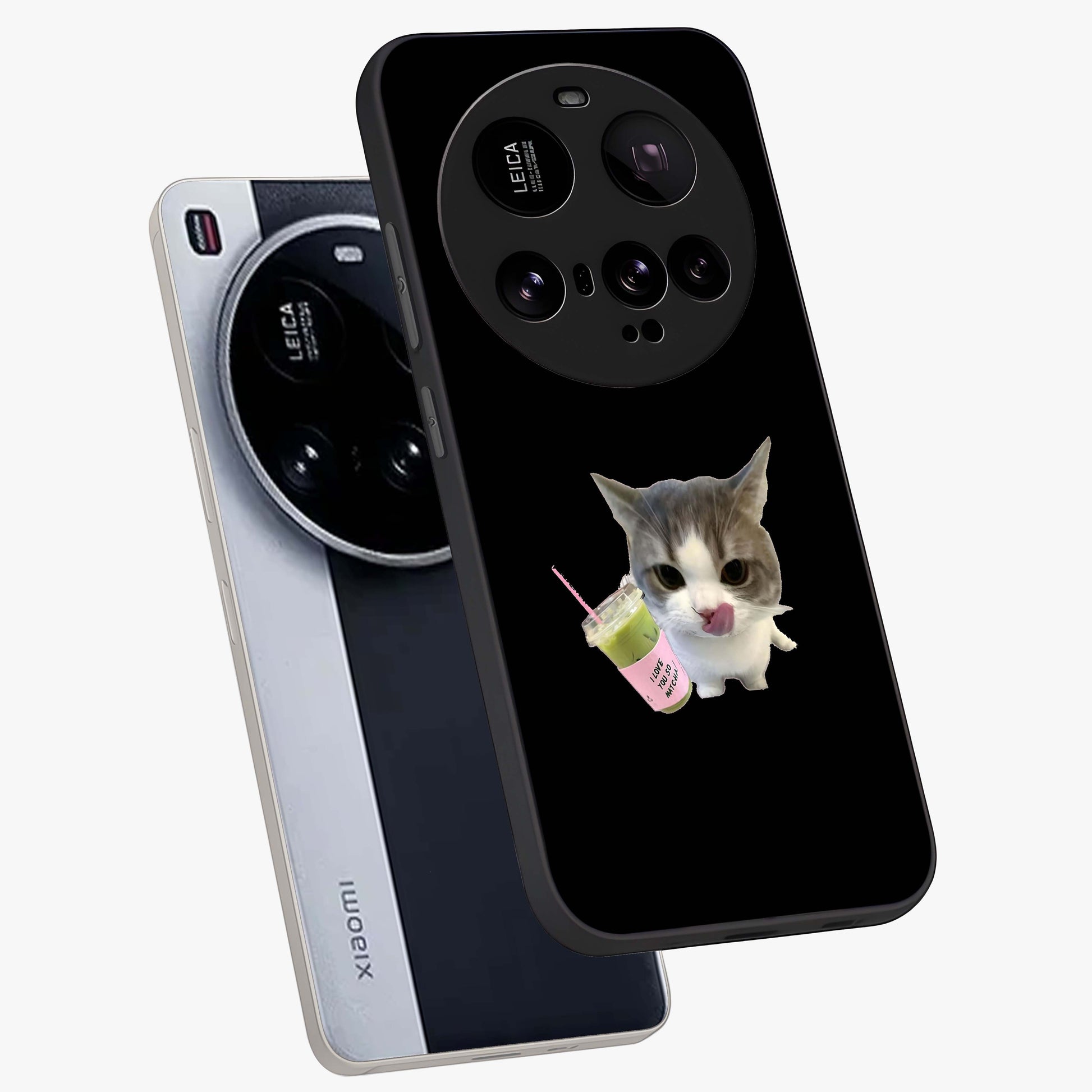 Matcha Cat Style Glass Case displayed in angled mockup highlighting playful feline design with pastel matcha aesthetic.