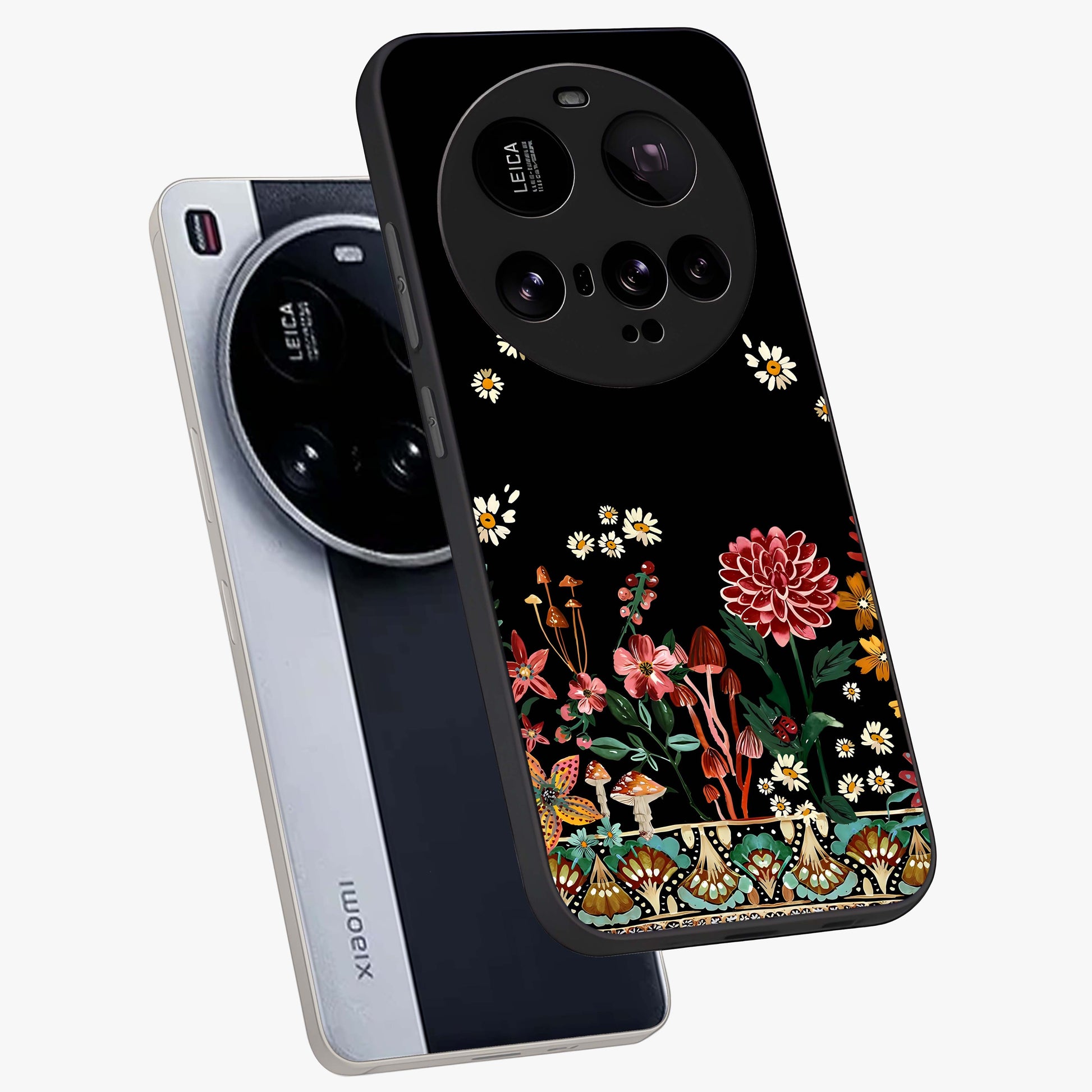 Midnight Bloom Pattern Glass Case displayed in angled mockup highlighting elegant flower design with midnight aesthetic style.