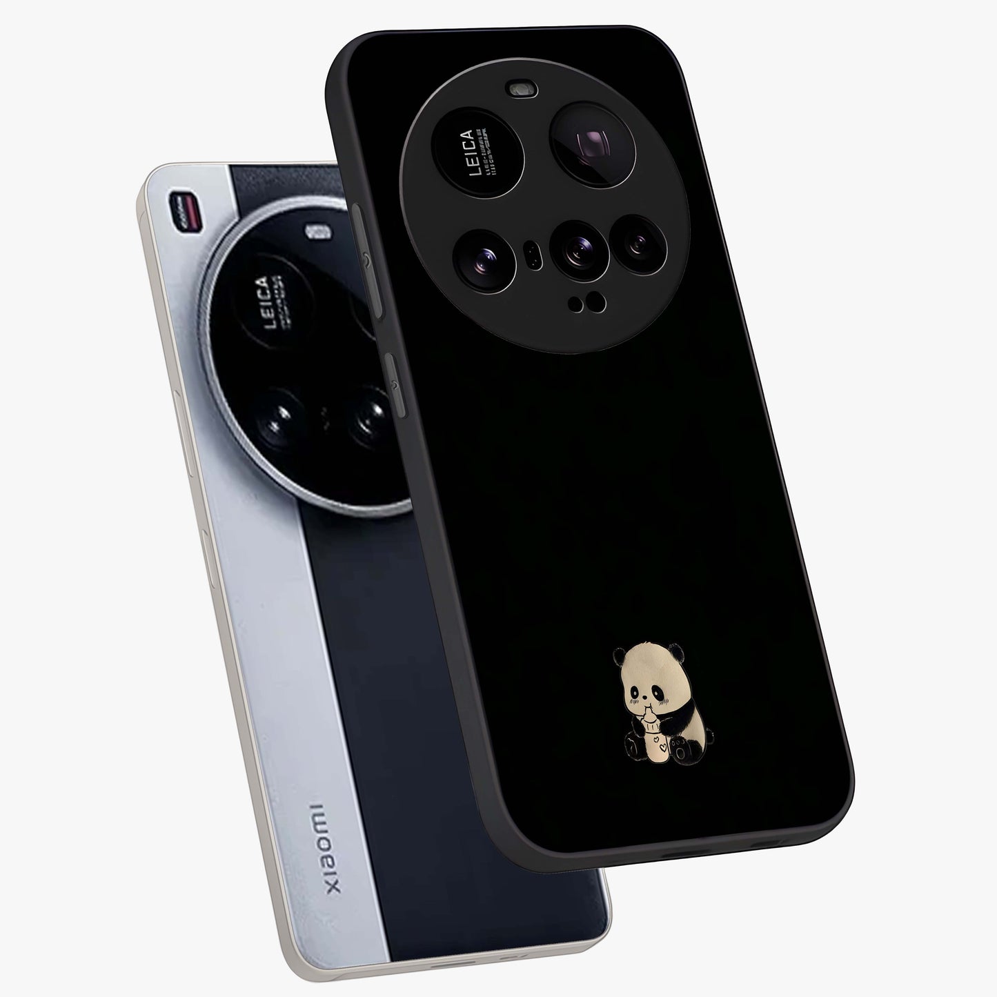 Midnight Panda Love Glass Case displayed in angled mockup highlighting adorable panda illustration with midnight aesthetic.
