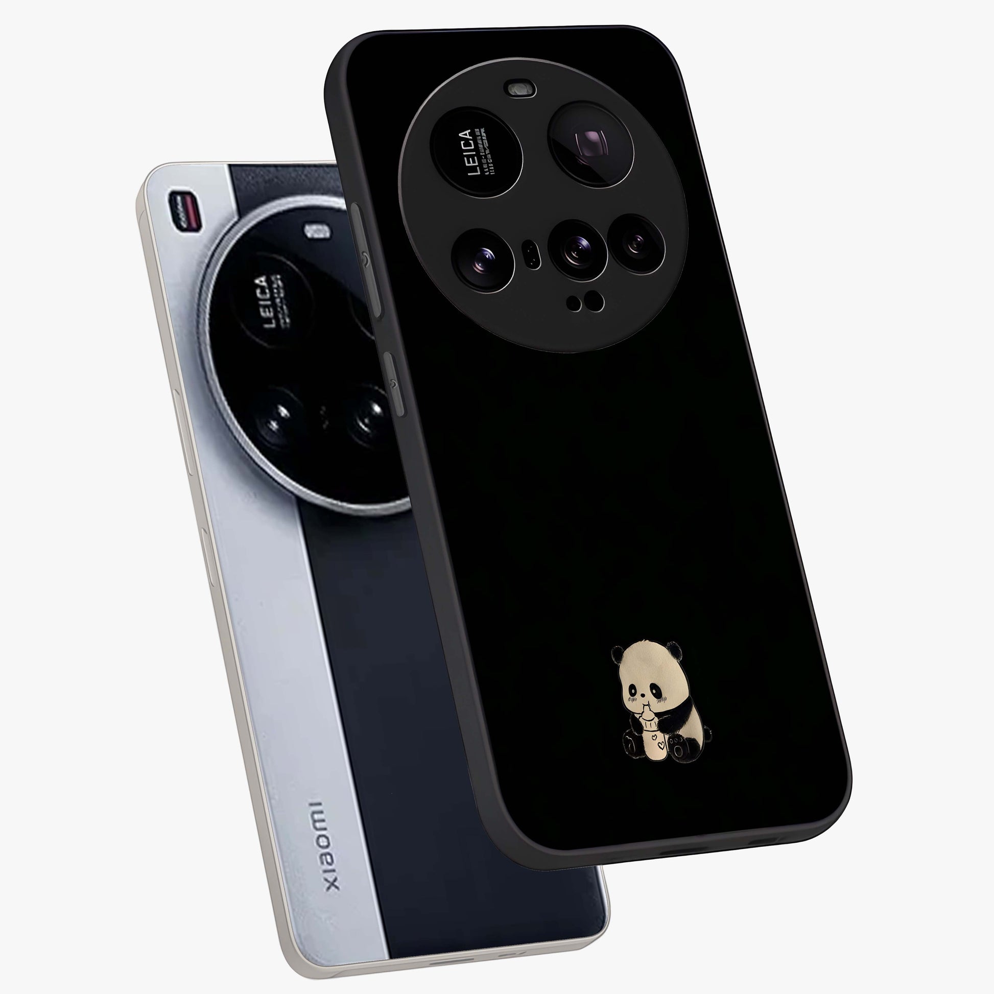 Midnight Panda Love Glass Case displayed in angled mockup highlighting adorable panda illustration with midnight aesthetic.