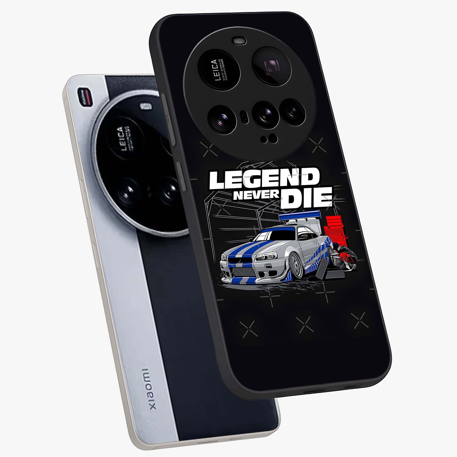 Midnight Racing Legacy Glass Case displayed in angled mockup highlighting dynamic automotive design with bold midnight aesthetic.