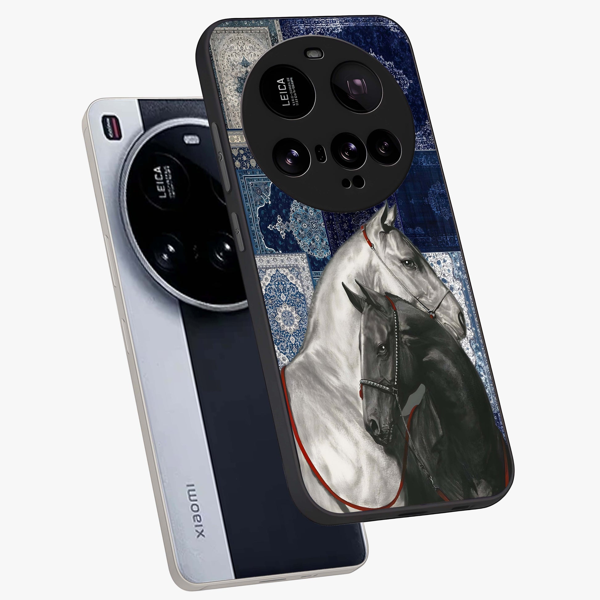Midnight Stallion Blues Glass Case displayed in angled mockup highlighting powerful stallion illustration with deep midnight tones.