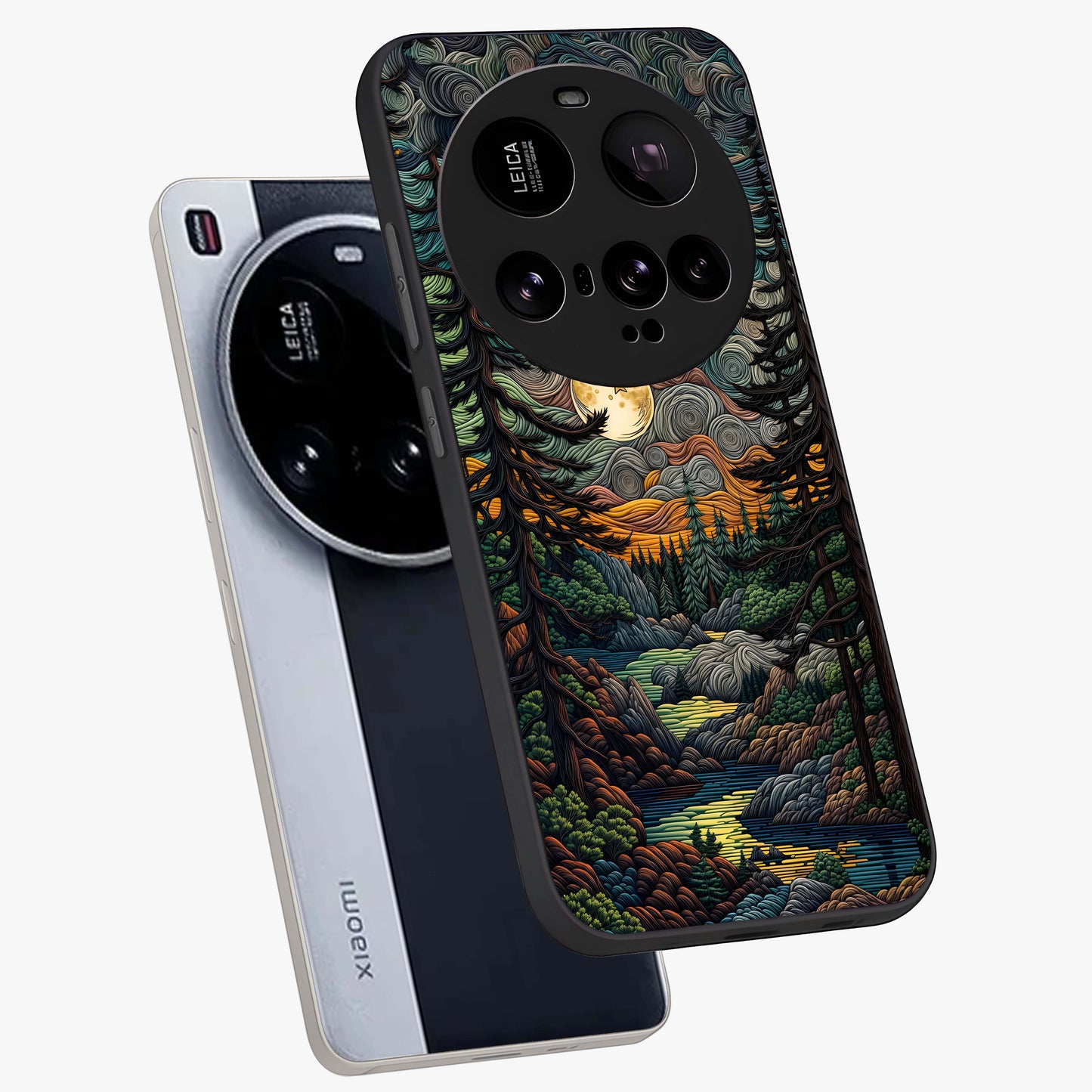 Moonlight Forest Dream Glass Case displayed in angled mockup highlighting dreamy forest design with glowing moon aesthetic.