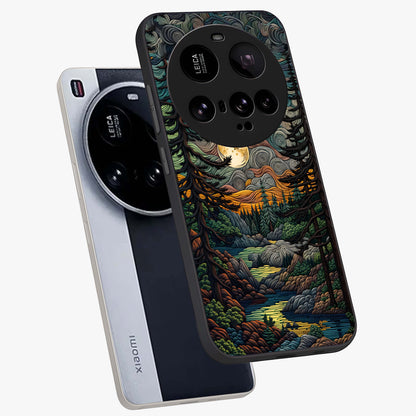 Moonlight Forest Dream Glass Case displayed in angled mockup highlighting dreamy forest design with glowing moon aesthetic.