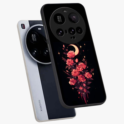 Moonlit Floral Elegance Glass Case displayed in angled mockup highlighting graceful flower design with soft moonlight aesthetic.