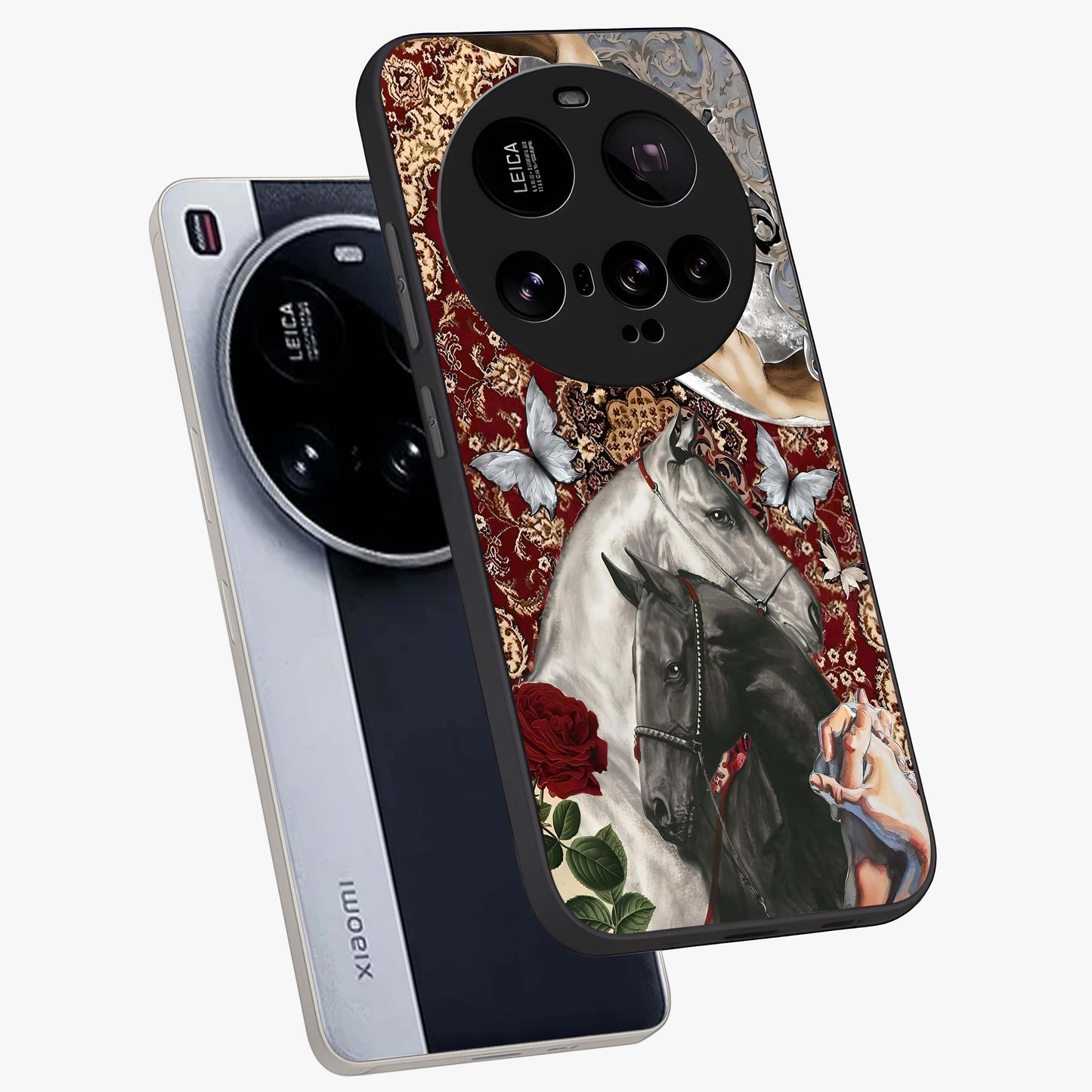 Moonlit Royal Stallion Glass Case displayed in angled mockup highlighting powerful stallion illustration with royal night aesthetic.