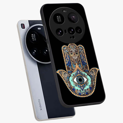 Mystic Hamsa Eye Glass Case displayed in angled mockup highlighting spiritual hamsa symbol with mystical aesthetic style.