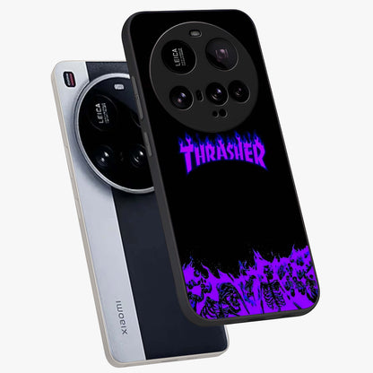 Neon Flame Riot Glass Case displayed in angled mockup highlighting glowing flame design with vibrant neon aesthetic.