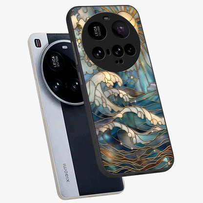 Oceanic Stained Printed Glass Case displayed in angled mockup highlighting colorful aquatic design with artistic aesthetic style.