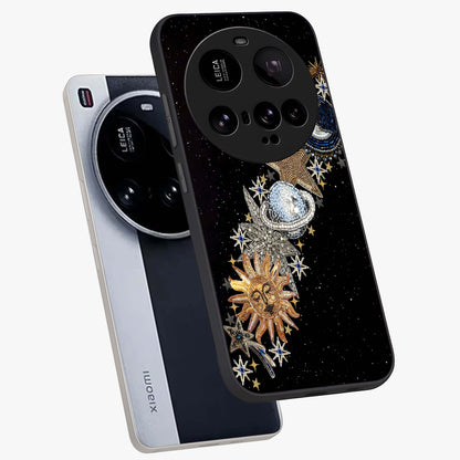 Pearls Universe Object Glass Case displayed in angled mockup highlighting celestial pearl design with dreamy aesthetic.