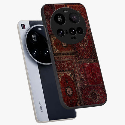 Persian Velvet Tale Glass Case displayed in angled mockup highlighting ornate textile inspired design with royal aesthetic.