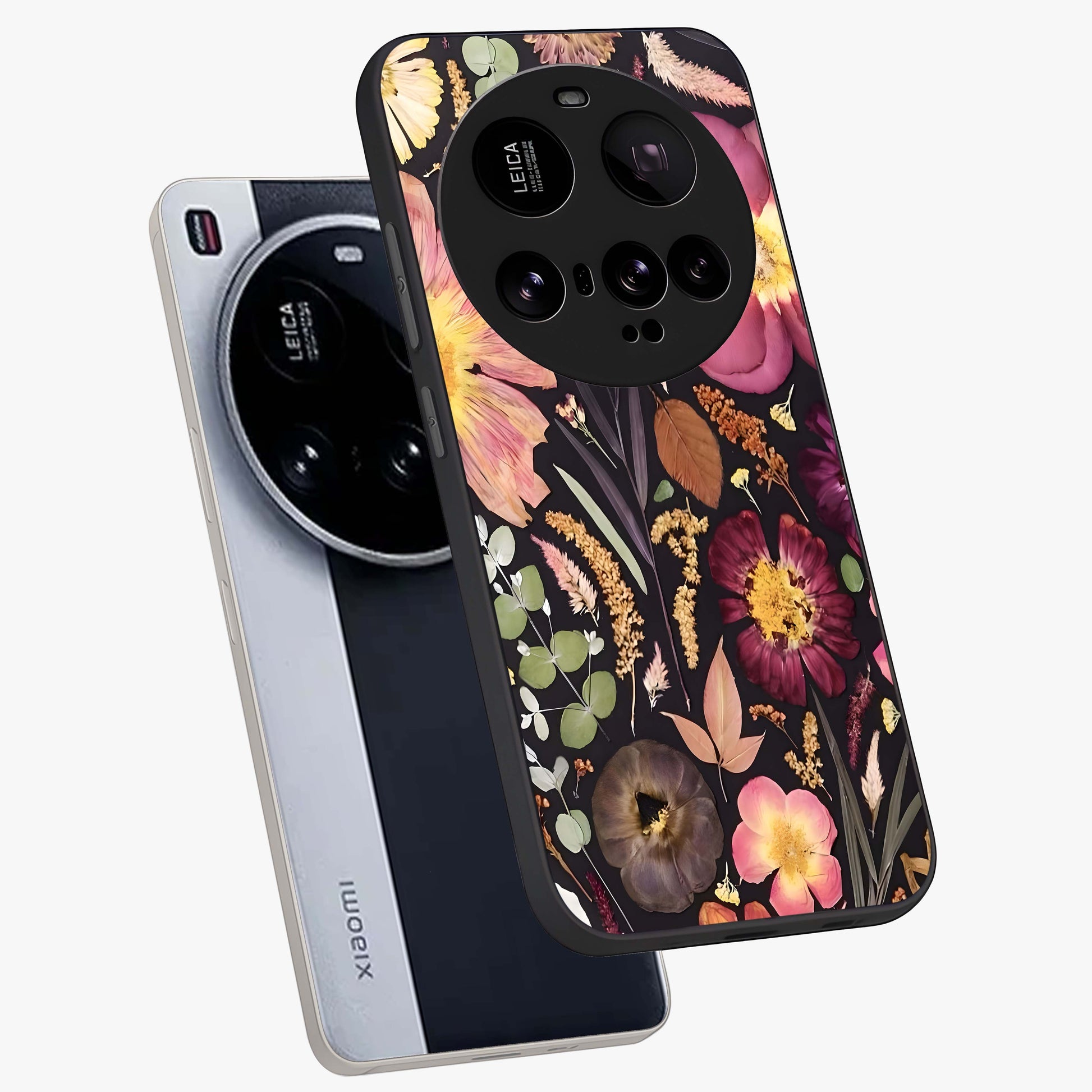 Petal Dream Tapestry Glass Case displayed in angled mockup highlighting decorative petal pattern with elegant botanical aesthetic.