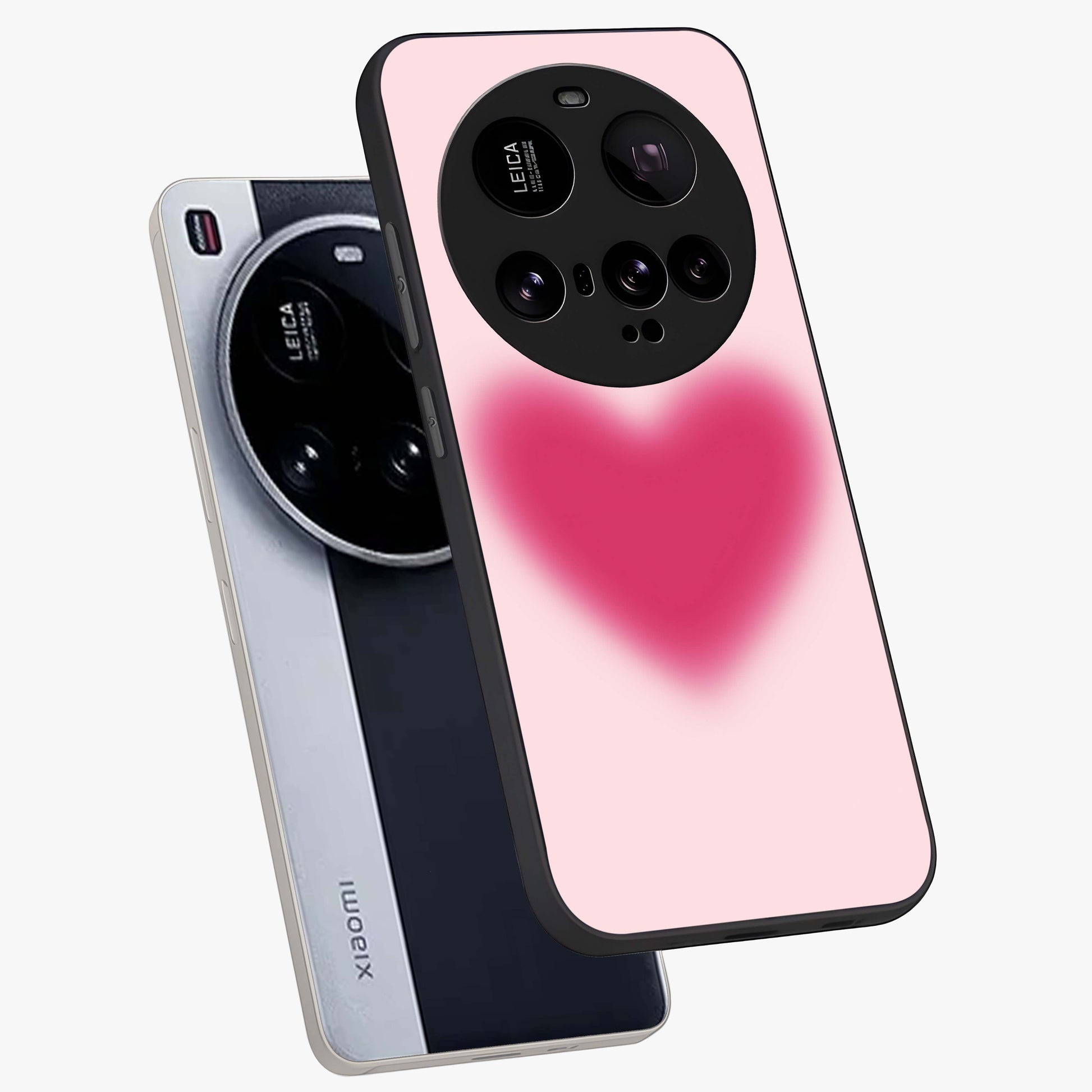 Pink Aura Heart Glass Case displayed in angled mockup highlighting vibrant pink heart design with dreamy aura aesthetic.
