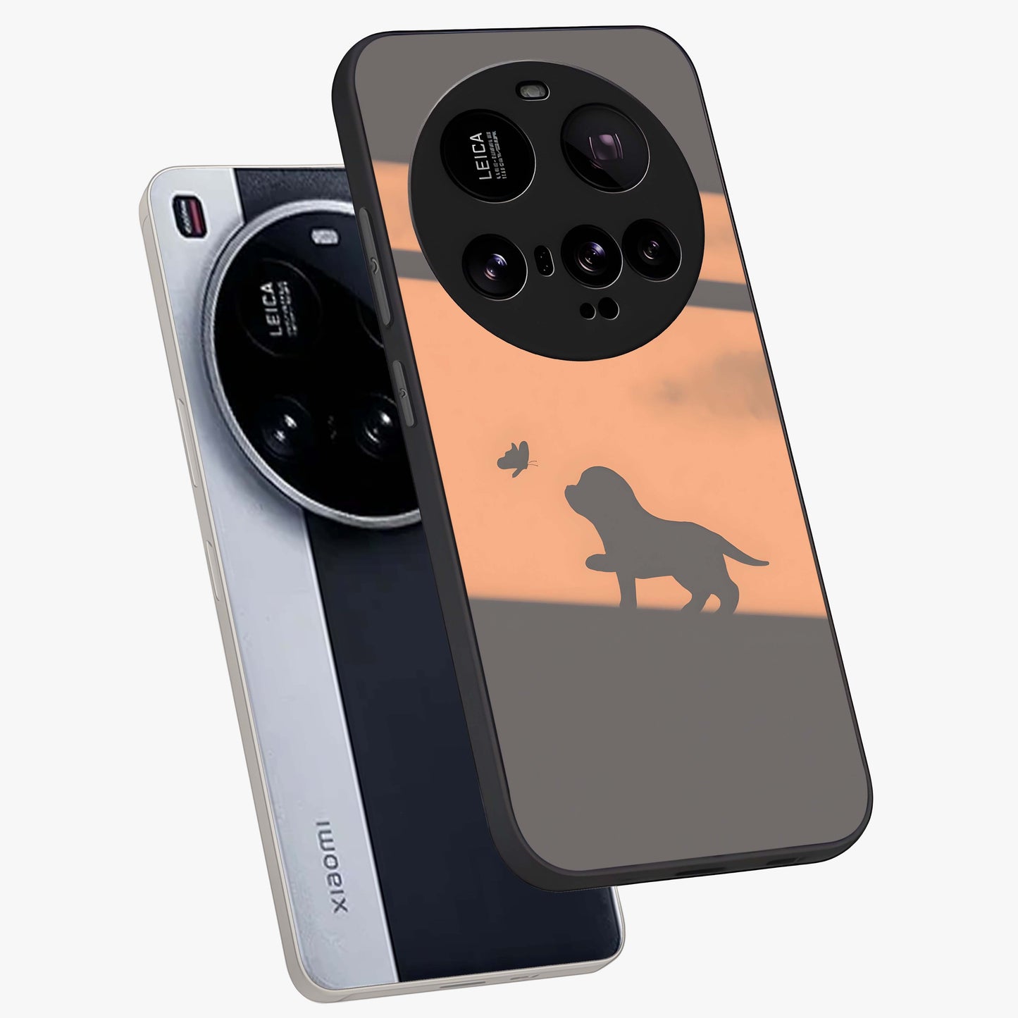 Puppy Shadow Art Glass Case displayed in angled mockup highlighting playful dog illustration with artistic shadow aesthetic.