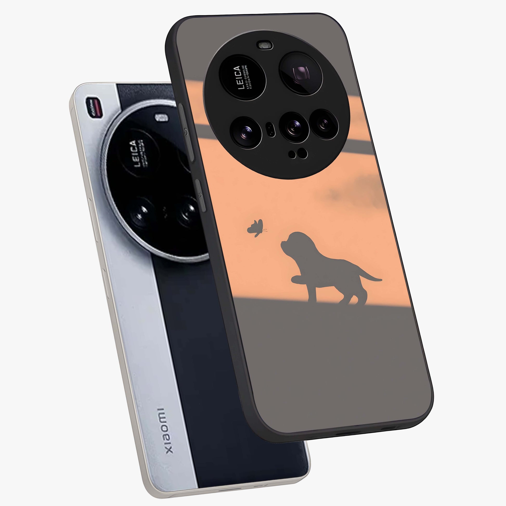 Puppy Shadow Art Glass Case displayed in angled mockup highlighting playful dog illustration with artistic shadow aesthetic.