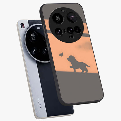 Puppy Shadow Art Glass Case displayed in angled mockup highlighting playful dog illustration with artistic shadow aesthetic.