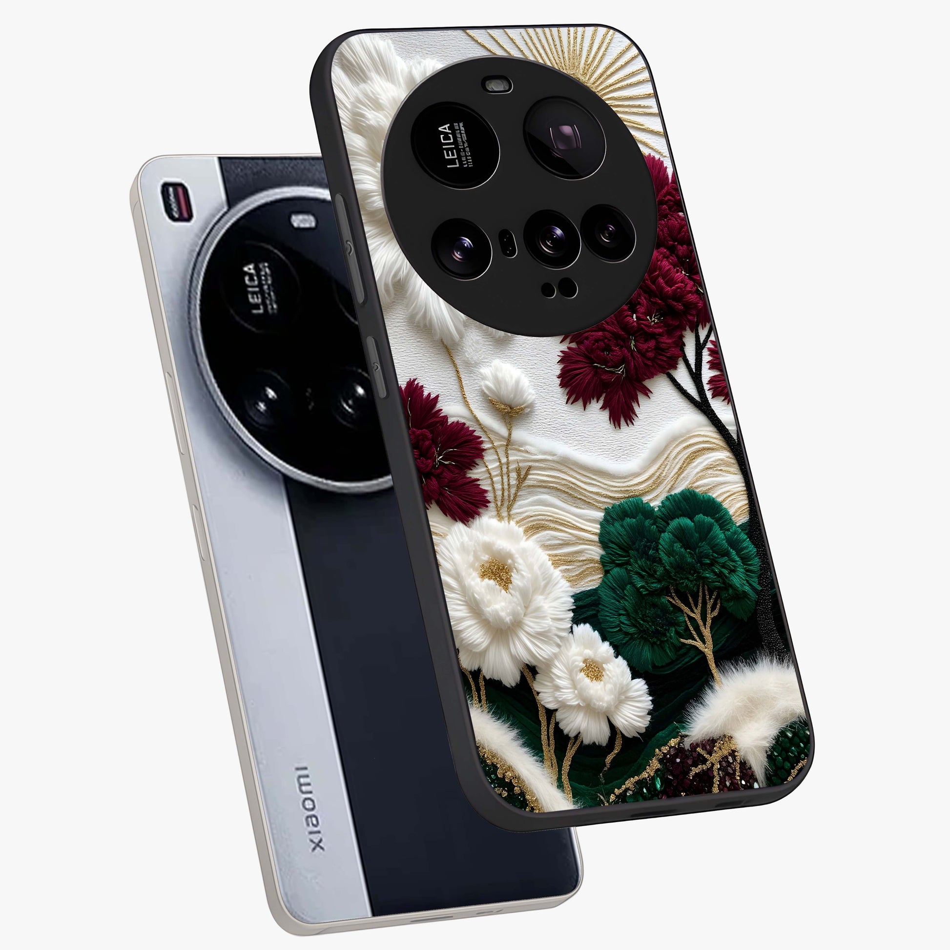 Radiant Bloom Elegance Glass Case displayed in angled mockup highlighting graceful floral design with radiant aesthetic style.
