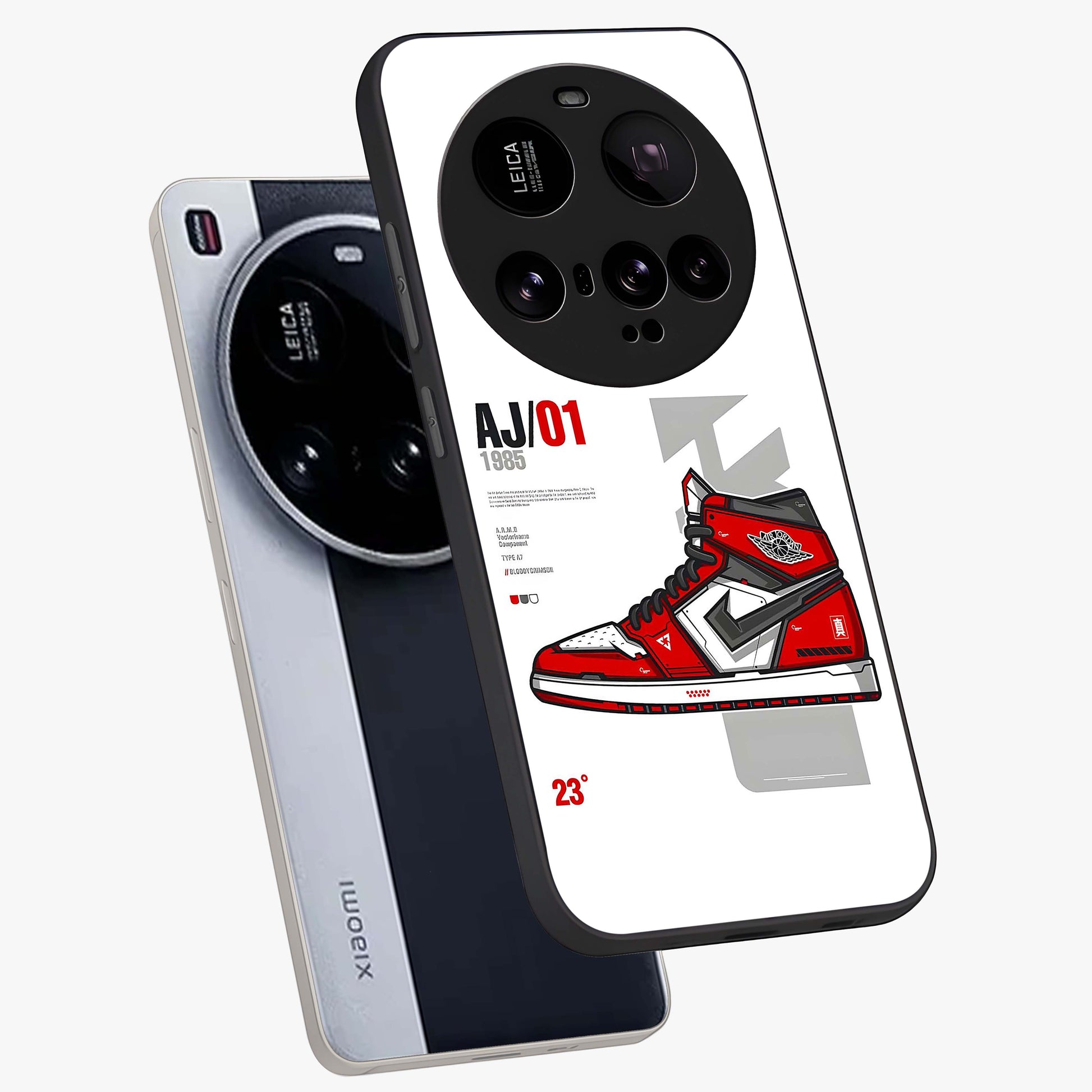 Retro Sneaker Blueprint Glass Case displayed in angled mockup highlighting detailed shoe design with sporty retro aesthetic.