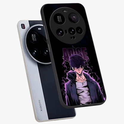 Shadow Monarch Awakening Glass Case displayed in angled mockup highlighting dramatic shadow warrior design with fantasy aesthetic.