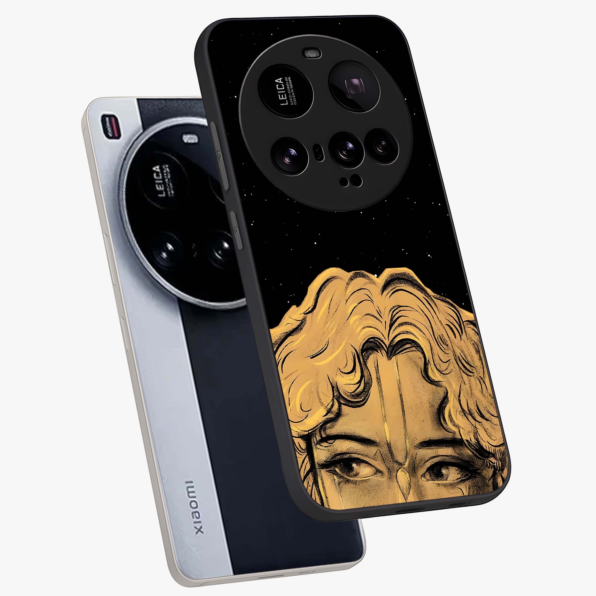 Shri Krishna Art Glass Case displayed in angled mockup highlighting spiritual Krishna illustration with divine aesthetic.