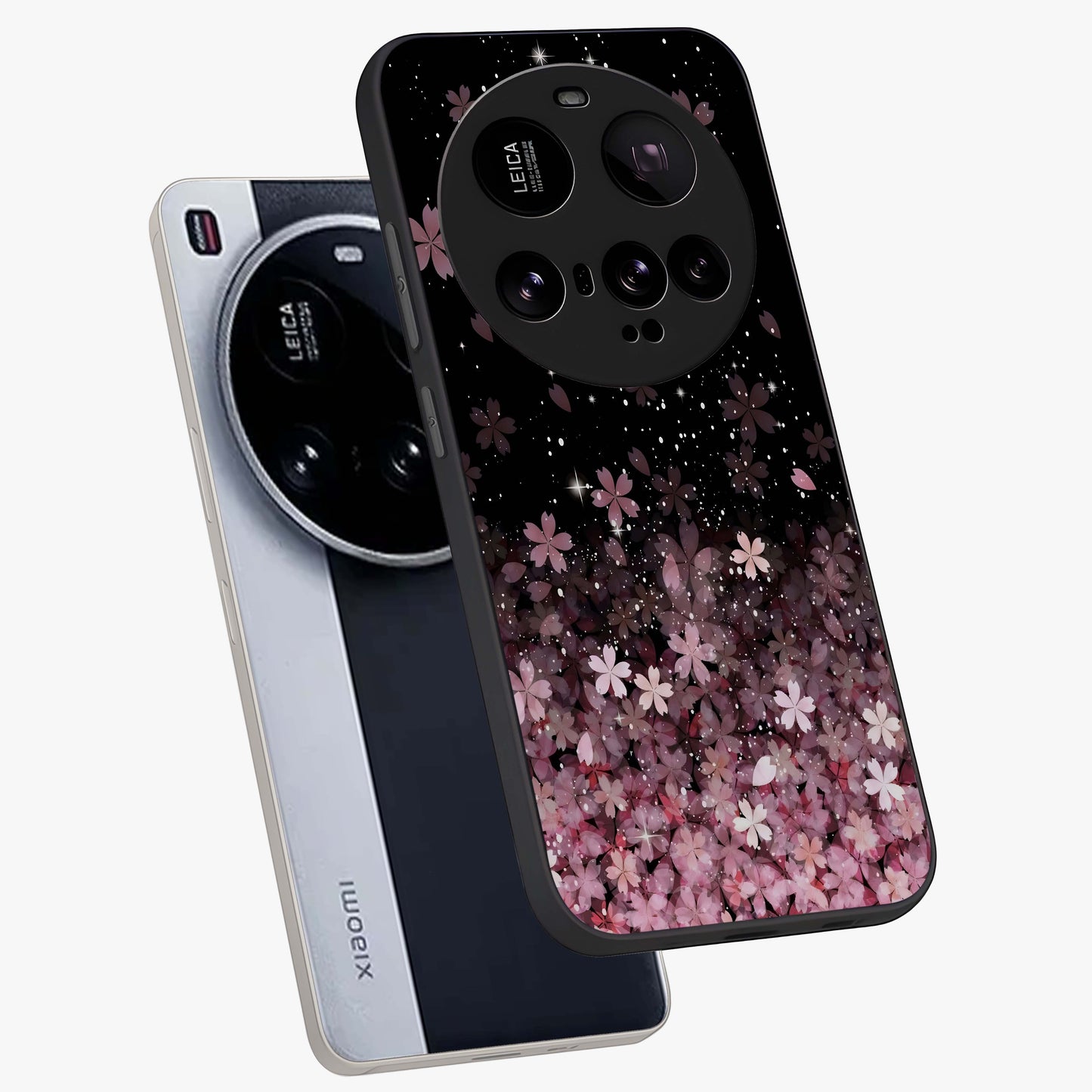 Small Starry Flowers Glass Case displayed in angled mockup highlighting tiny flower pattern with celestial aesthetic style.
