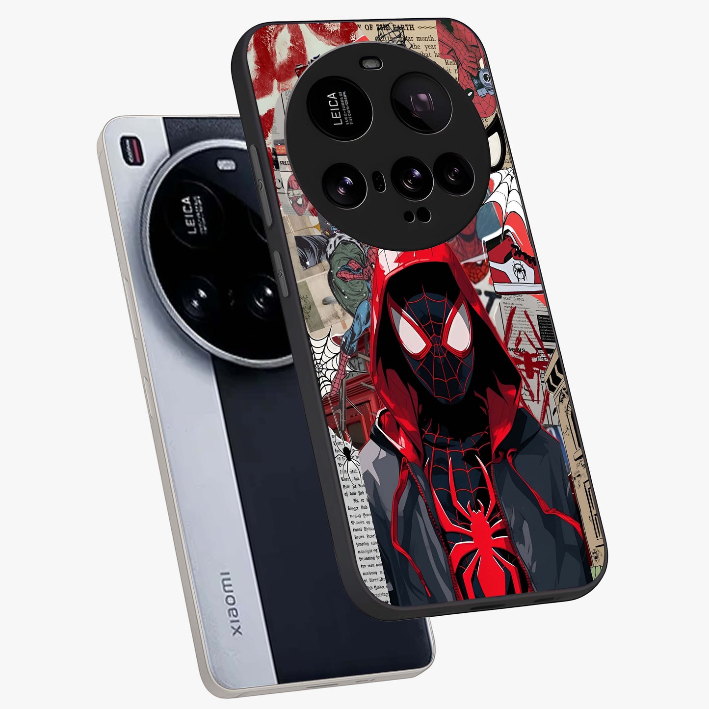 Spider Collage Street Glass Case displayed in angled mockup highlighting dynamic street style collage design with comic aesthetic.