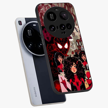 Spider Love Story Glass Case displayed in angled mockup highlighting expressive comic inspired design with playful aesthetic.