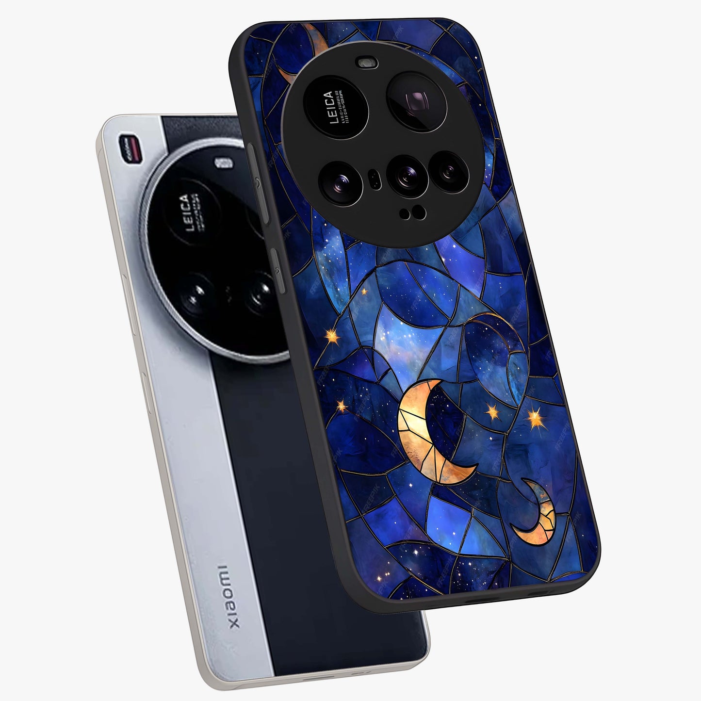 Starlit Sky Tapestry Glass Case displayed in angled mockup highlighting celestial night pattern with artistic aesthetic style.