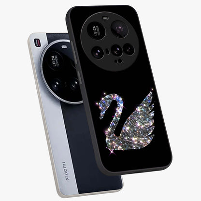 Starlit Swan Grace Glass Case displayed in angled mockup highlighting elegant swan illustration with dreamy celestial aesthetic.