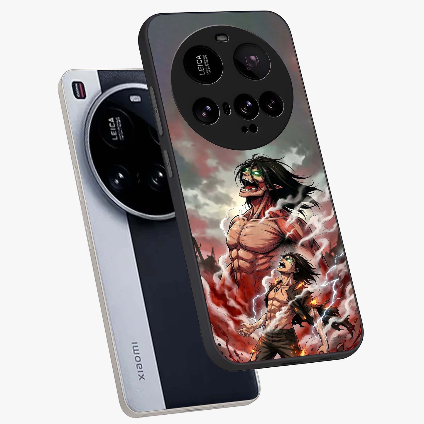 Titan Awakening Fury Glass Case displayed in angled mockup highlighting dramatic giant warrior design with bold anime aesthetic.