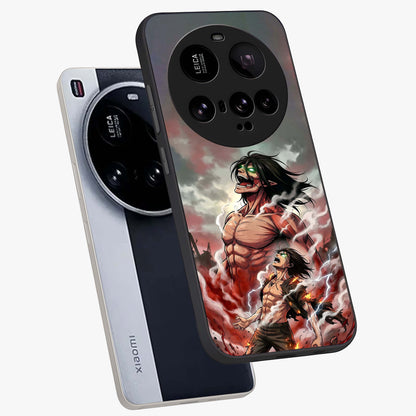 Titan Awakening Fury Glass Case displayed in angled mockup highlighting dramatic giant warrior design with bold anime aesthetic.