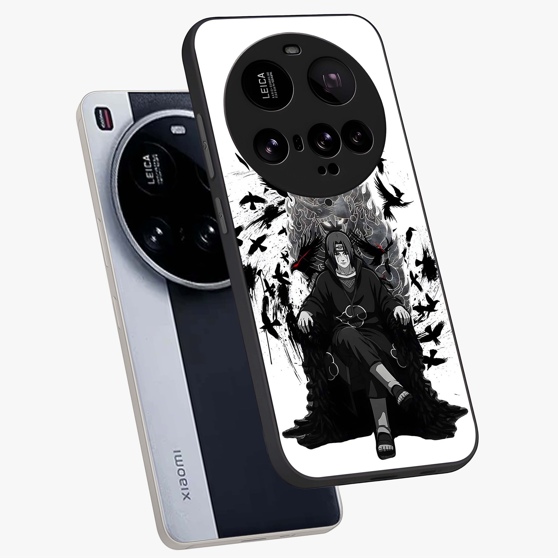 Uchiha Shadow Throne Glass Case displayed in angled mockup highlighting glowing aquatic design with celestial aesthetic.