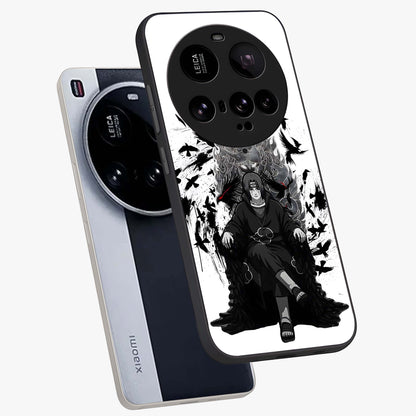 Uchiha Shadow Throne Glass Case displayed in angled mockup highlighting glowing aquatic design with celestial aesthetic.