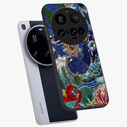 Universe Underwater Spark Glass Case displayed in angled mockup highlighting glowing aquatic design with celestial aesthetic.