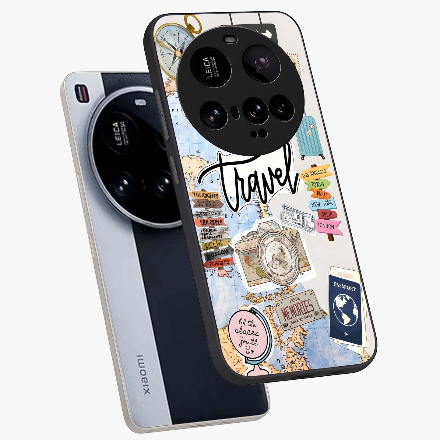 Wanderlust Journal Glass Case displayed in angled mockup highlighting adventure themed design with aesthetic travel vibe.