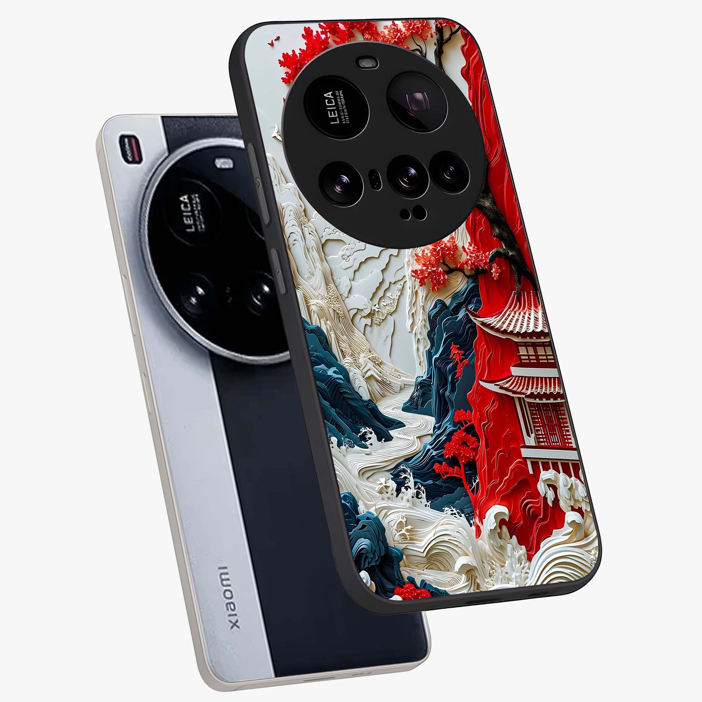 Whispers Of Sakura Waves Glass Case displayed in angled mockup highlighting flowing sakura design with soft floral aesthetic.