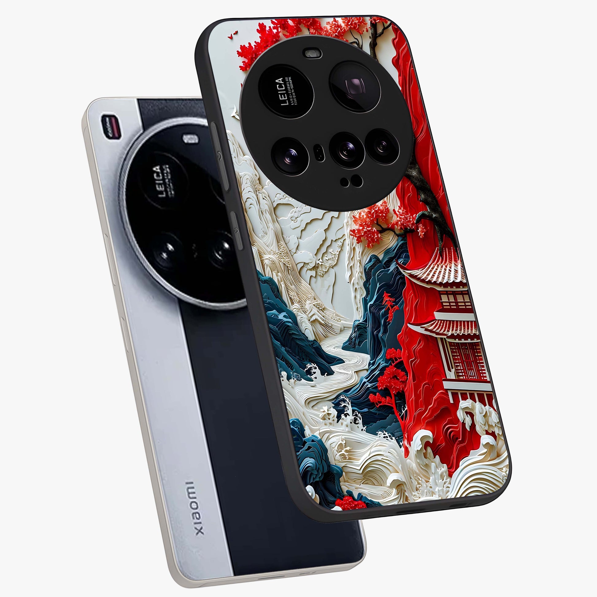 Whispers Of Sakura Waves Glass Case displayed in angled mockup highlighting flowing sakura design with soft floral aesthetic.