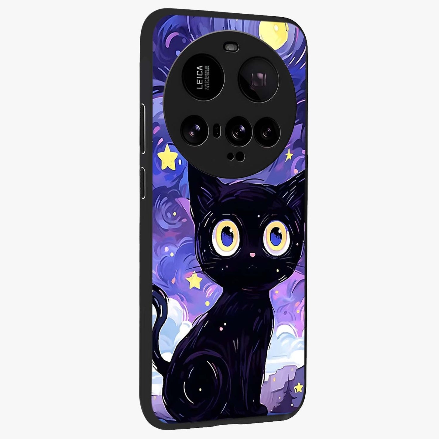 Abstract Cat Art Glass Case upright view showcasing creative feline illustration and aesthetic artistic style.