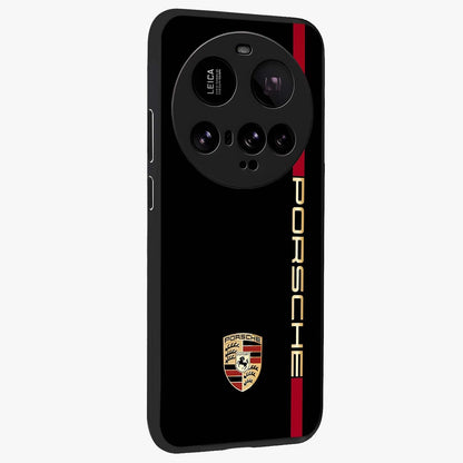 Black Minimal Porsche Glass Case upright view showcasing stylish automotive artwork with bold minimal theme.