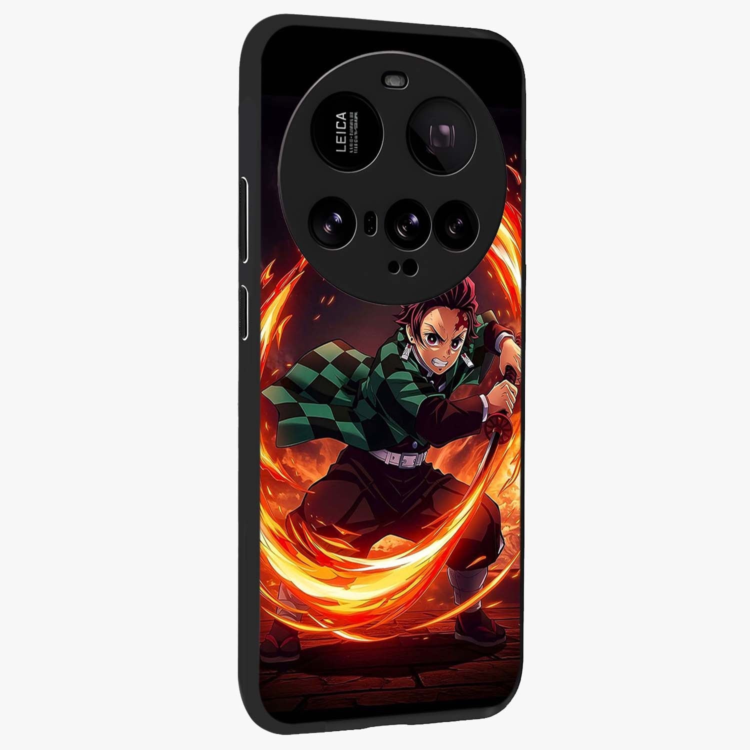 Blazing Sword Resolve Glass Case upright view showcasing dramatic warrior inspired artwork with intense visual style.