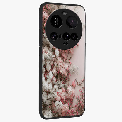 Blush Blossom Cloud Glass Case upright view showcasing calm floral cloud artwork with gentle dreamy theme.