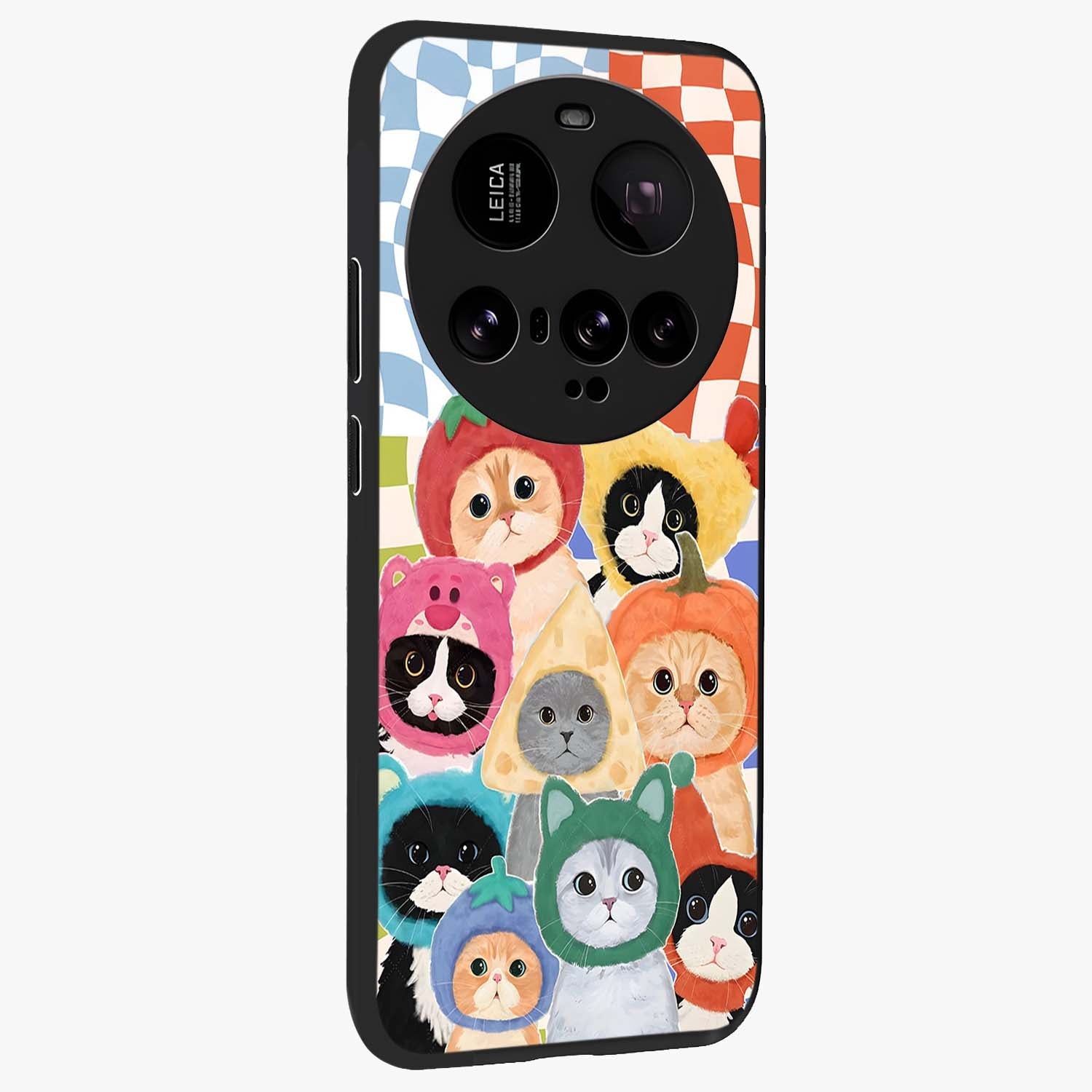 Cats in Fruits Glass Case upright view showcasing charming cat artwork with fun fruity theme.